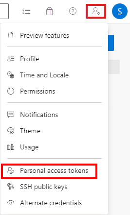 Microsoft Personal Access Token生成ページへ