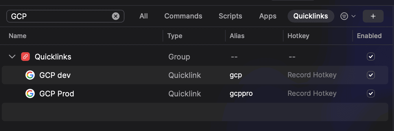 Raycast Quick Links