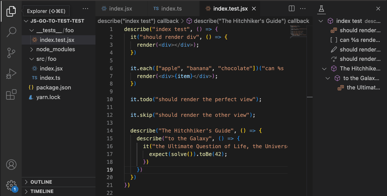 JS Test Outlineのプレビュー